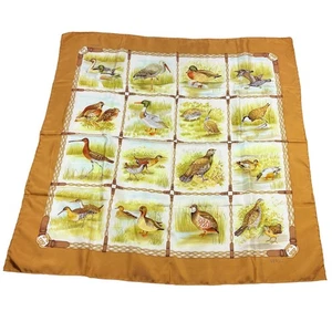 GUCCI Silk Scarf Birds Italy 34" Square Luxury Deep Brown Gold Neutral FLAW - Picture 1 of 8