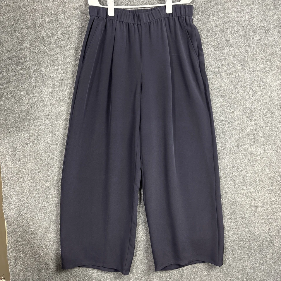 Calça Eileen Fisher Feminina Tamanho G Azul Seda Perna Larga Palazzo Elegante - Imagem 1 de 4