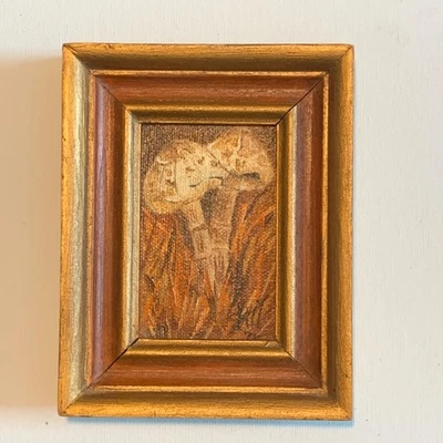 Pintura de setas miniatura vintage marco de madera dorado firmado 1976 Estate marrón Foto 1 de 4