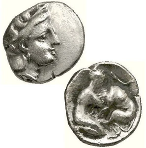 Moneta HERACLES lotta Leone di Nemea, STRIGIL/ATHENA testa elmata Taras Calabria - Foto 1 di 7