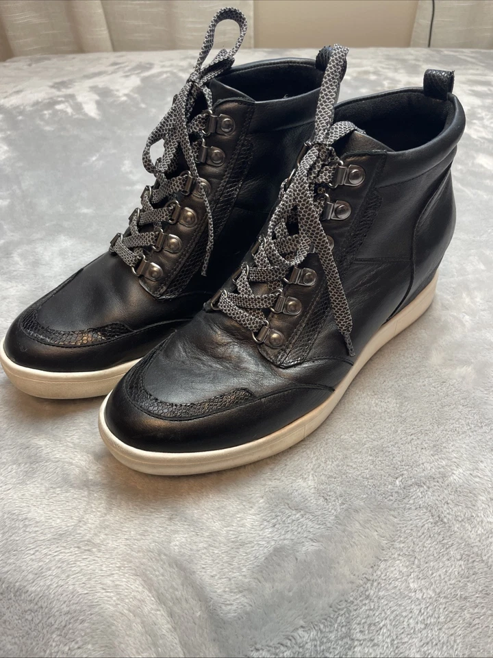 Botas de cuña Vionic Jordy para mujer 8,5 cuero negro ortopédicas con cordones Foto 1 de 4