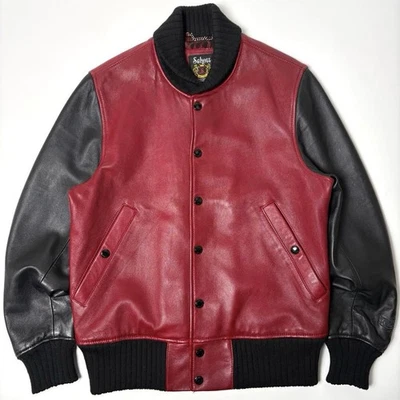SCHOTT Leather Jacket Red & Black Sheepskin M From Japan - Image 1 of 4