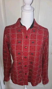 Vtg. Krazy Kat Cotton Plaid Button Down Shirt Christmas Candy Canes Red Small - Picture 1 of 9