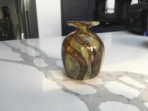 EARLY SIGNED MDINA TORTOISESHELL PATTERN ART GLASS HEAVY SQUAT VASE Perfect - Picture 1 of 4