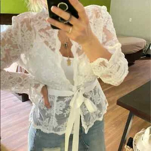 Vintage? Chetta B Women's Lace Jacket Top White with ribbon belt Size 14 Size M - Picture 1 of 11