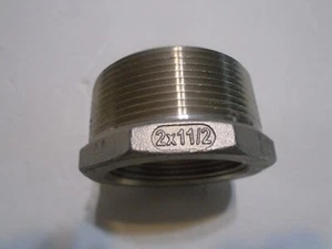 304 Stainless Steel 2" NPT Male x 1-1/2" NPT Female Reducer Hex Bushing - Picture 1 of 2