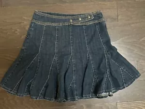 Vintage Baccini Denim Jean Skirt 8 Blue Midi Fit Flare Mermaid Trumpet Stretch - Picture 1 of 8