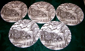 5 Antique Dinner Plates Staffordshire Brown Transferware Royal Mail Ironstone - Picture 1 of 2