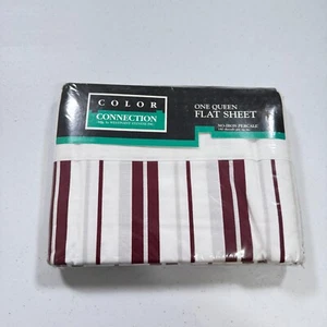 vintage westpoint stevens flat sheet queen NOS red stripes percale - Picture 1 of 6