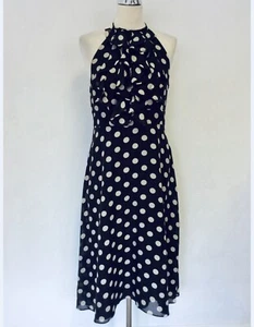 Monsoon Dress Women's UK 8, US 4 Black & White Polka Dot Halter 100% Silk Lined - Picture 1 of 6