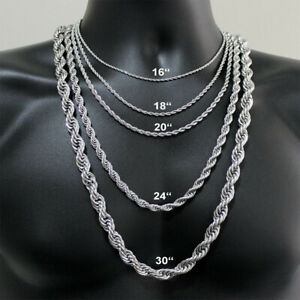 Silver 316L Stainless Steel Rope Chain Necklace Men Women Choker 3/5/7mm 18"-24"