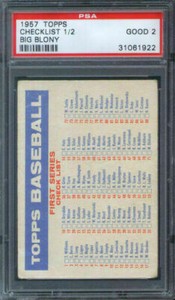 1957 Topps Baseball Big Blony Checklist 1/2 PSA 2