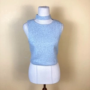 Kookai Womens 6 Thick Cotton Grey Sleeveless Tank Top, High Neck Cut Out - Picture 1 of 10