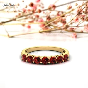 1 CTW Natural Garnet Half Eternity 14k Solid Gold Wedding Band Ring Fine Jewelry - Picture 1 of 23
