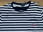 Polo Ralph Lauren Mens T-shirt Striped  XL Blue & White Custom Slim Pony Pocket