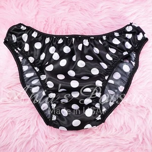 Sissy Satin Panties for MEN - Polka Dot Black White shiny Full Cut Bikini S-XXL - Picture 1 of 4
