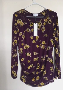 Calvin Klein purple Ruched knit top long sleeve blouse women's size XL NEW - Picture 1 of 3
