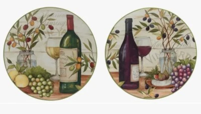 Platos de Cena (Juego de 2) Meadowbrook Vino Tinto y Blanco Decoración Cerámica Susan Winget Foto 1 de 4