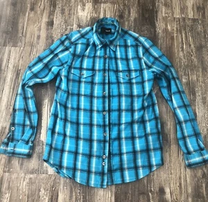 Hurley Flannel Button Front Blue Black Long Sleeved Plaid Shirt Small - Picture 1 of 3