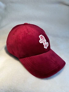 Akoo maroon velvet hat cap leather strap back fox patch logo - Picture 1 of 18