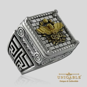 Roman Empire SPQR Sterling Silver Ring Imperial Eagle .925 Gold Pld by UNIQABLE - Picture 1 of 12