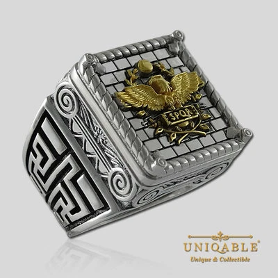 Roman Empire SPQR Sterling Silver Ring Imperial Eagle .925 Gold Pld by UNIQABLE - Image 1 of 4