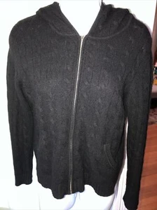 LXRI 100% Cashmere Black Cable Knit Full Zip Cardigan Hoodie Sweater  Size PM - Picture 1 of 8