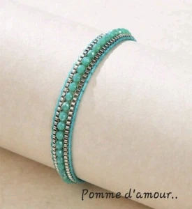 Verstellbares Armband mit Schiebeknoten, aus gewebten Perlen, blau, neu - Bild 1 von 2