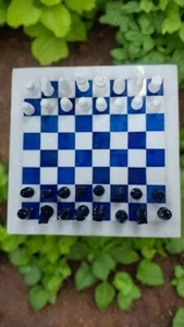 Marble Alabaster Blue & White Chess Board Set with Elegance Chess Pieces - Picture 1 of 9