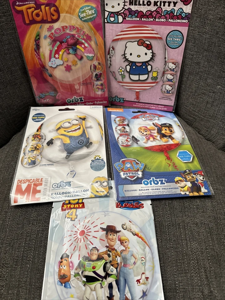 LOTE DE 5 globos Orbz Sphere Toy Story, Hello Kitty, Minions, Trolls, Paw Patrol Foto 1 de 1