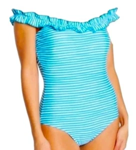Nicole Miller Studio 1 pz righe spalle on/off blu taglia 6 - Foto 1 di 3
