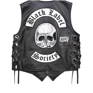 Zakk Wylde Black Label Society Biker Real Leather Vest Jacket BLS Patches - Picture 1 of 3