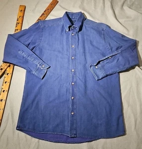Eton Contemporay Shirt Mens Large 16/41 Blue Lightweight Chambray Oxford Preppy - Picture 1 of 13