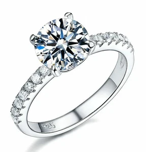 Anello di fidanzamento in moissanite taglio tondo anello solitario, fede nuziale, anello promessa - Foto 1 di 3