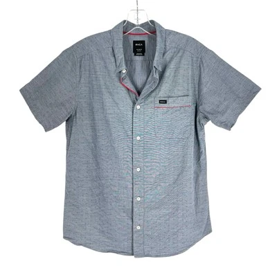Camisa RVCA Para Hombre Talla Mediana Azul Tejido Algodón Bolsillo en el Pecho Manga Corta Foto 1 de 4