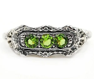 Natural Peridot 925 Solid Sterling Silver Art Deco Style Ring Jewelry Sz 6 - Picture 1 of 4