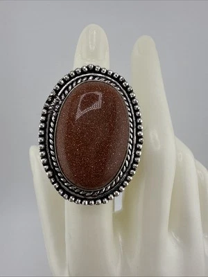 German Silver Red Sun Stone Oval Statement Ring Size 6 NWT - Image 1 of 4