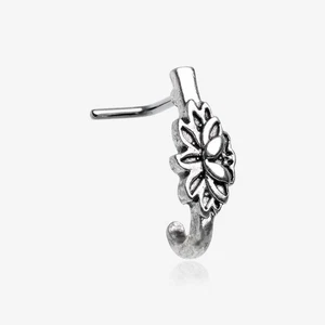 Vintage Lotus Flower L-Shaped Nose Hoop Ring - Picture 1 of 2