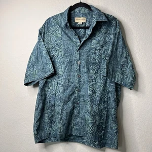 Johari West “Geometric Forest” Batik Hawaiian Shirt XL Blue/Teal Cotton - Picture 1 of 10