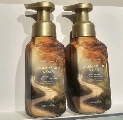 (2) Sabonete Espumante Bath & Body Works ÂMBAR QUENTE E CARVALHO NOVO - Imagem 1 de 2