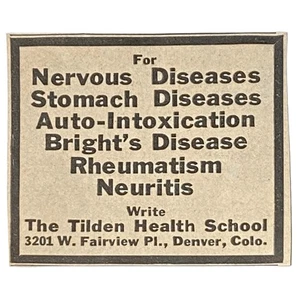 Escuela de Salud Tilden 1929, Denver Colorado - Anuncio impreso vintage de enfermedades nerviosas - Imagen 1 de 1