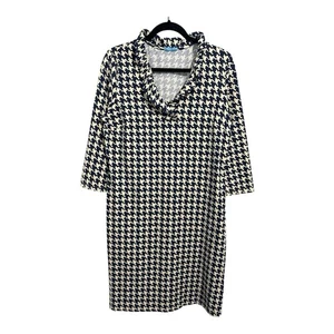 J. McLaughlin Kleid Damen XL blau creme Durham Hahnentritt Catalina Stoff Rüschen - Bild 1 von 14
