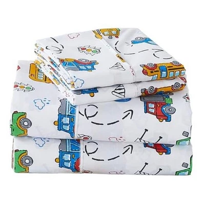  Комплект из 3 белых простыней для мальчиков — светофоры из мягкой микрофибры для автомобилей-близнецов - Изображение 1 из 4