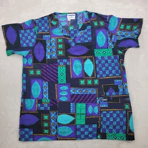 Landau Scrub Top Women Large Geo Abstract Medical Nurse Shirt Professional Adult - Picture 1 of 7