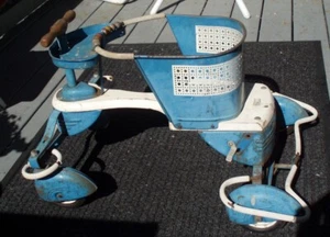 RETRO 1940'S -50'S VINTAGE ANTIQUE BABY WALKER BUGGY STROLLER - Picture 1 of 24