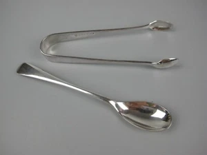 Silver plated Sugar Tongs & Jam Spoon &. Old English Pattern. By John Round. VTG - Picture 1 of 9