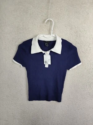 Camisa corta acanalada manga corta Forever 21 para mujer mediana azul mezcla algodón Foto 1 de 4