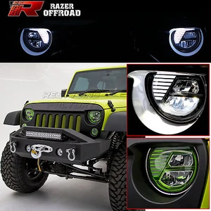 Faro LED VERDE DRL+Hi+Lo Beam+Cree Rock Crawler para Jeep JK Wrangler 07-18 - Imagen 1 de 5