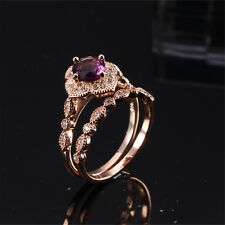 18K Rose Gold Filled Women Purple Crystal Ring Sets Rings Men Rings Lovers  J024