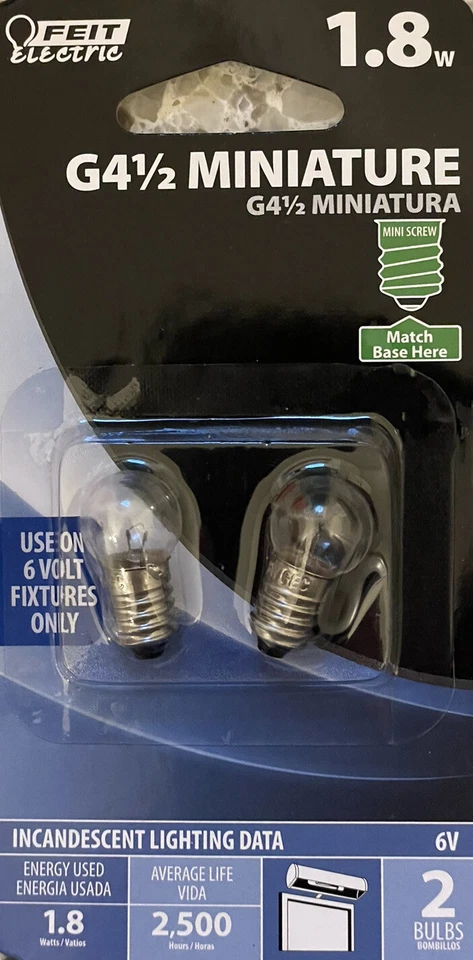 Feit Electric 1.8-Watt Clear G4 1/2 Miniature 6-Volt Bulb w/E10 Mini Screw Base - Image 1 of 1